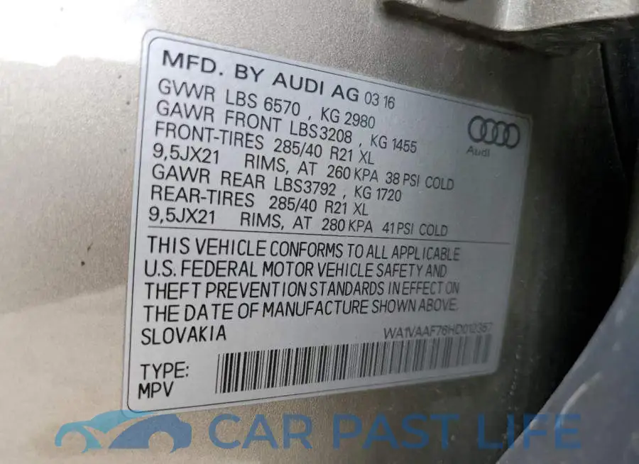 WA1VAAF76HD012357# 13