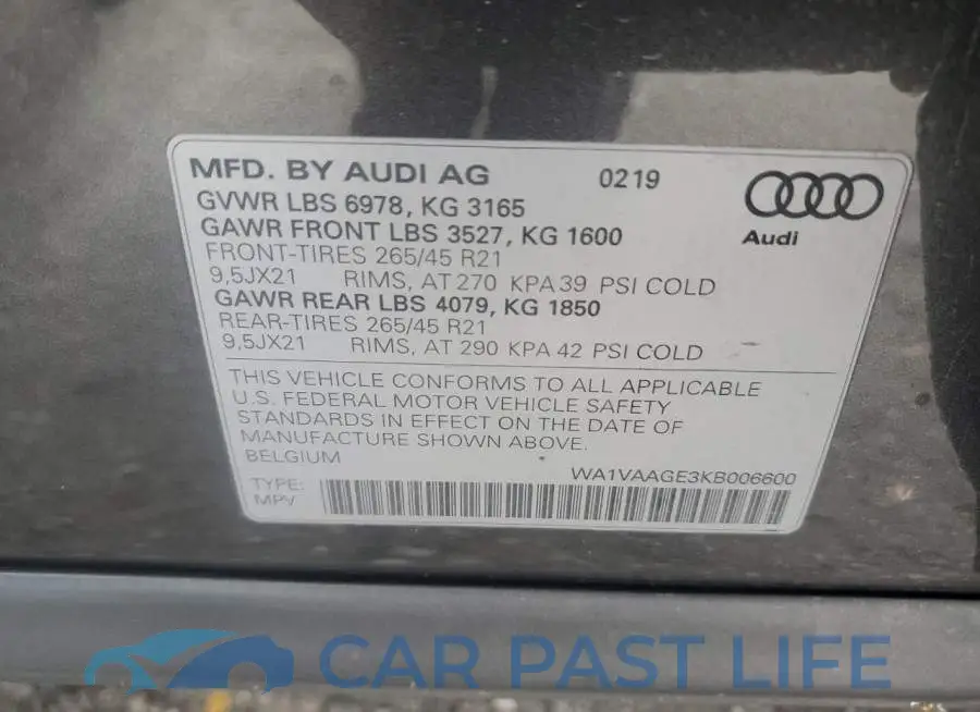 WA1VAAGE3KB006600# 13