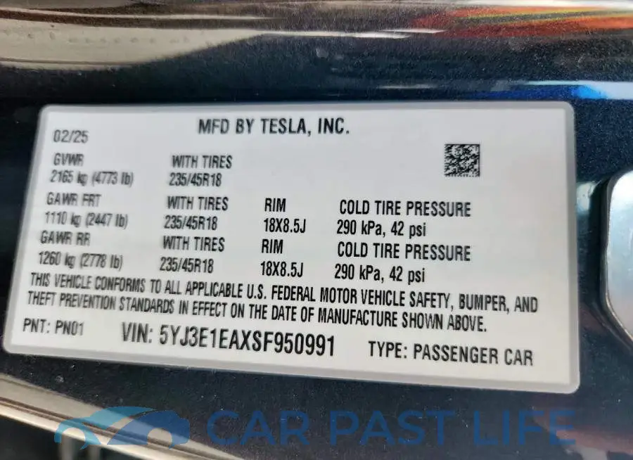 5YJ3E1EAXSF950991# 13
