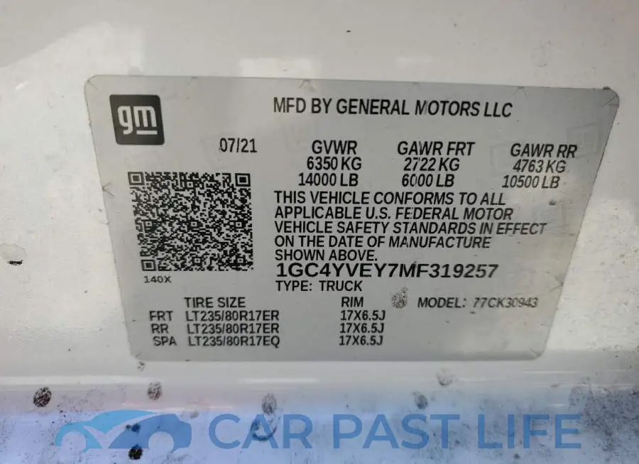 1GC4YVEY7MF319257# 12