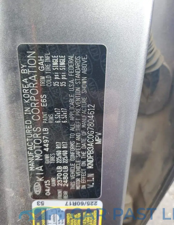 KNDPB3AC0G7804612# 13