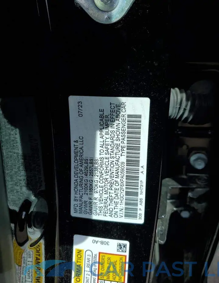 1HGCY2F6XPA059009# 12