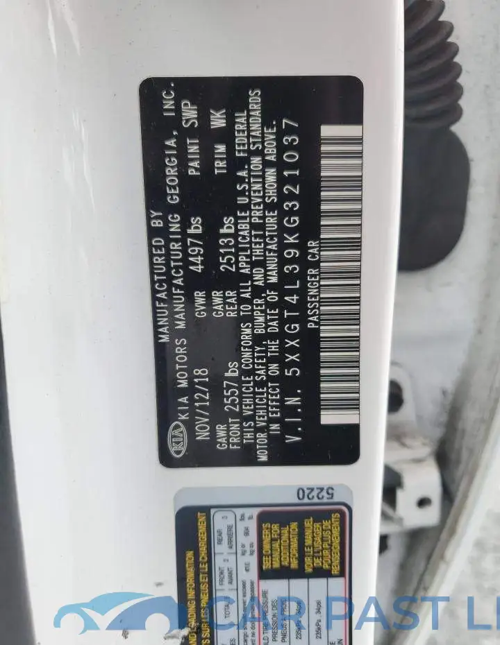 5XXGT4L39KG321037# 13