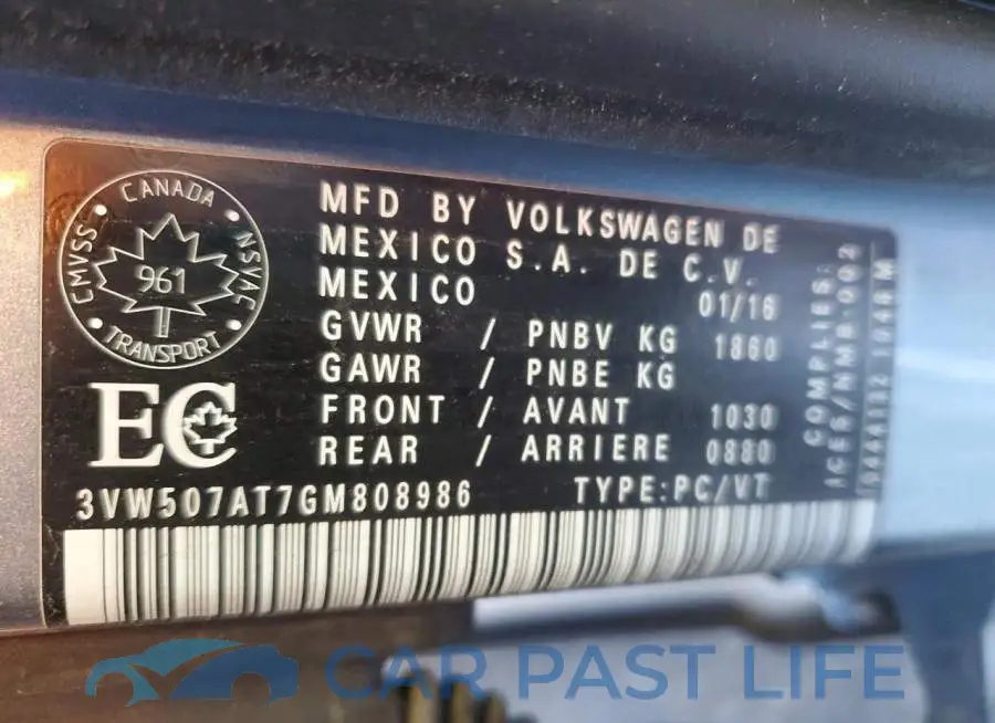 3VW507AT7GM808986# 12