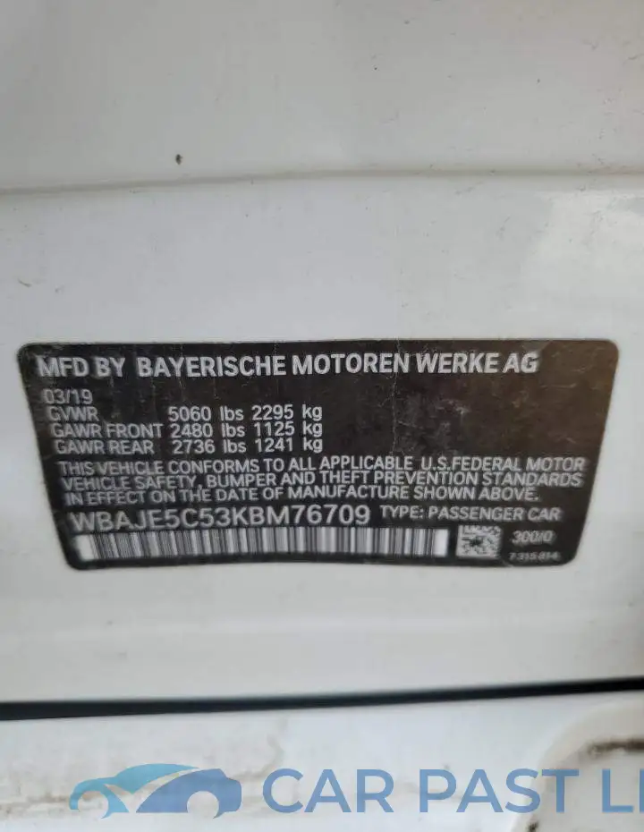 WBAJE5C53KBM76709# 12