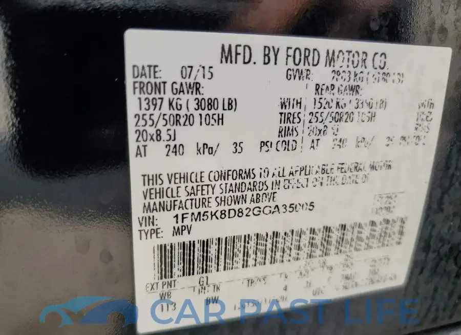 1FM5K8D82GGA35005# 13