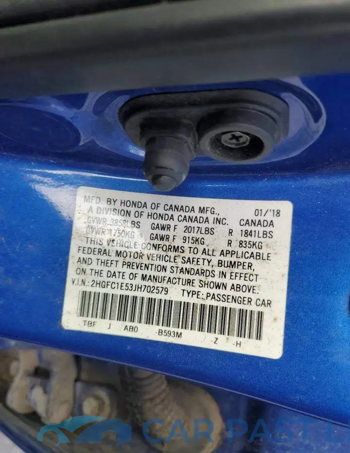 2HGFC1E53JH702579# 12