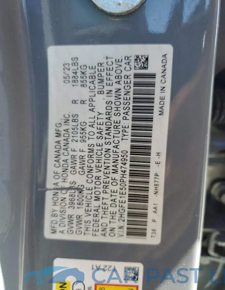 2HGFE1E50PH474950# 12