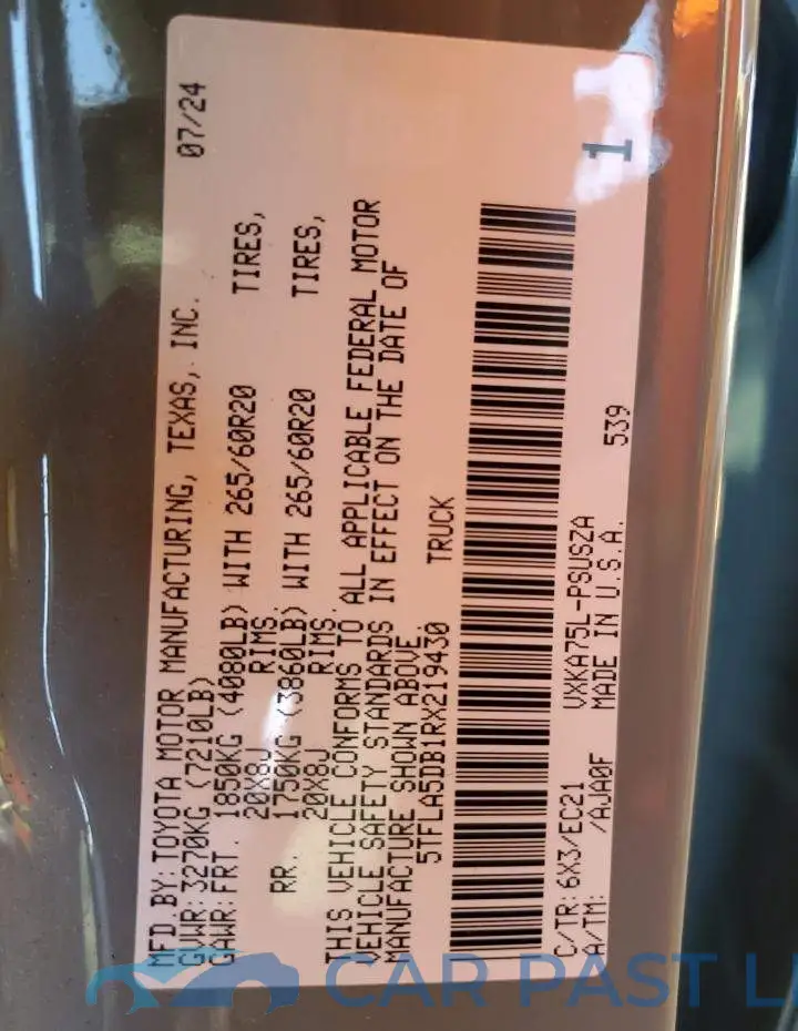 5TFLA5DB1RX219430# 13
