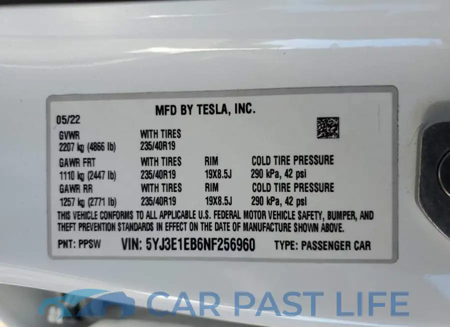 5YJ3E1EB6NF256960# 12