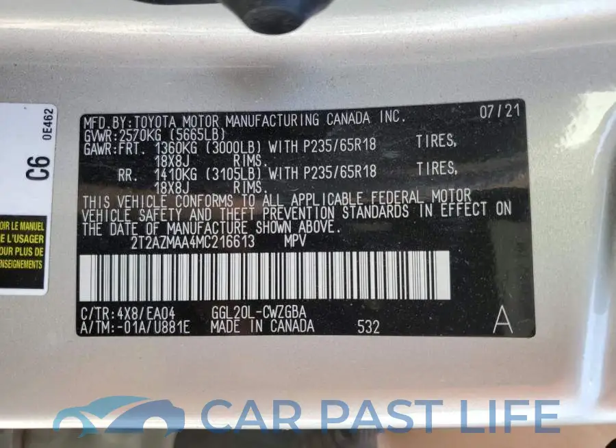 2T2AZMAA4MC216613# 13