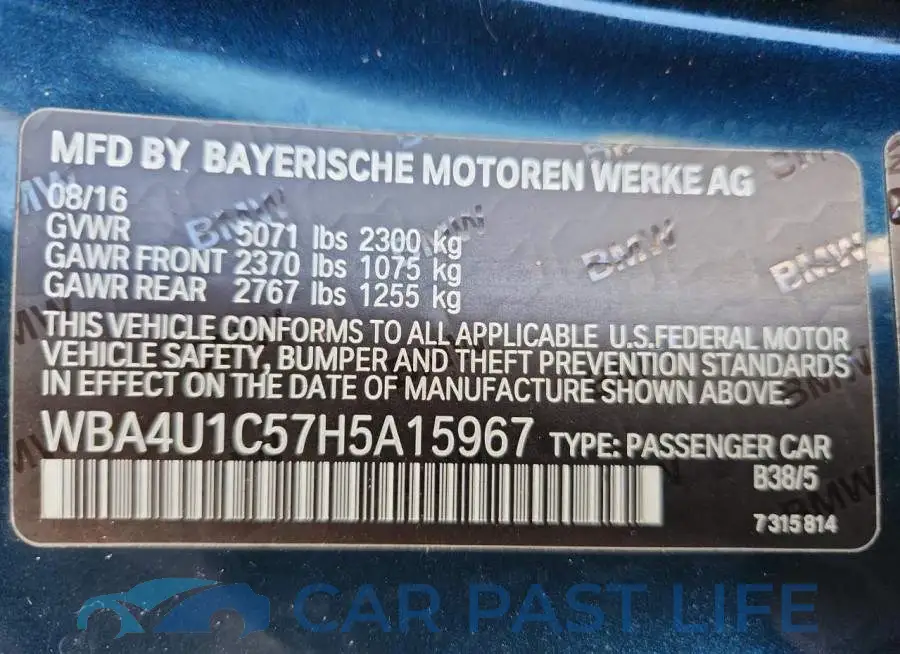 WBA4U1C57H5A15967# 13