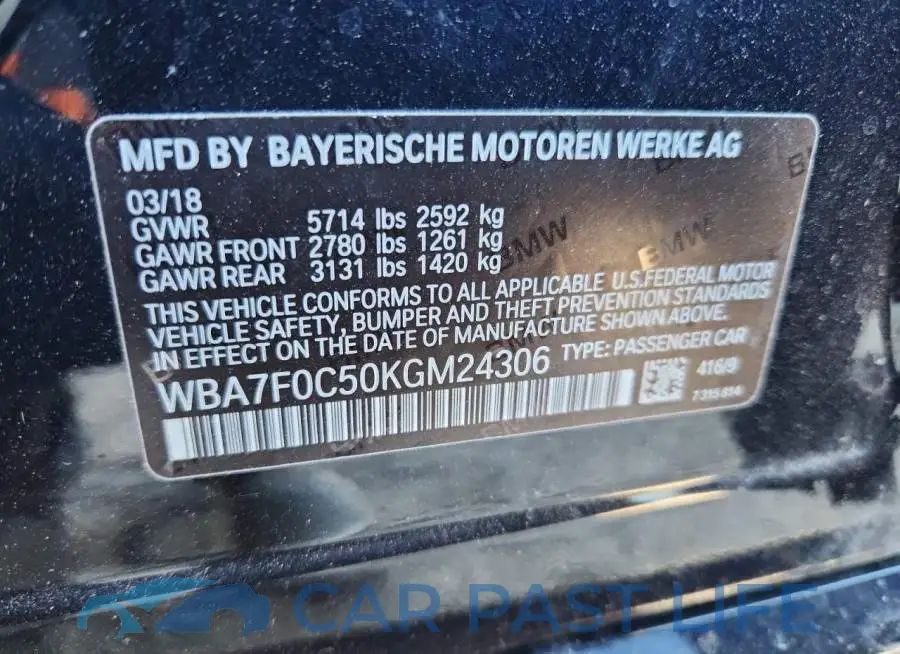 WBA7F0C50KGM24306# 12