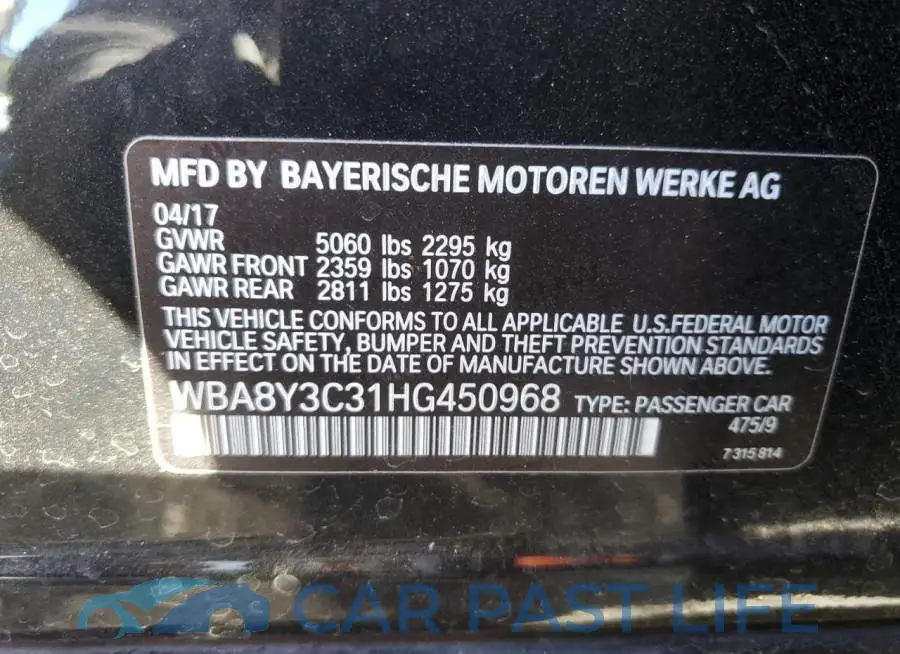 WBA8Y3C31HG450968# 12