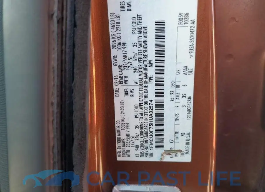 1FMCU0F75HUA02574# 13