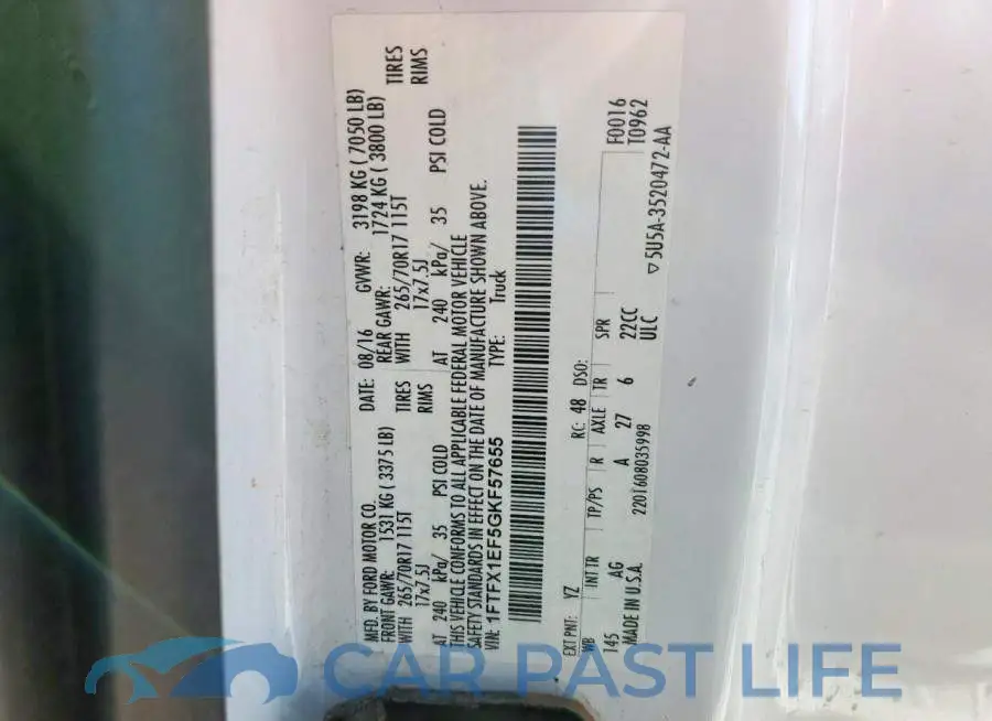 1FTFX1EF5GKF57655# 12