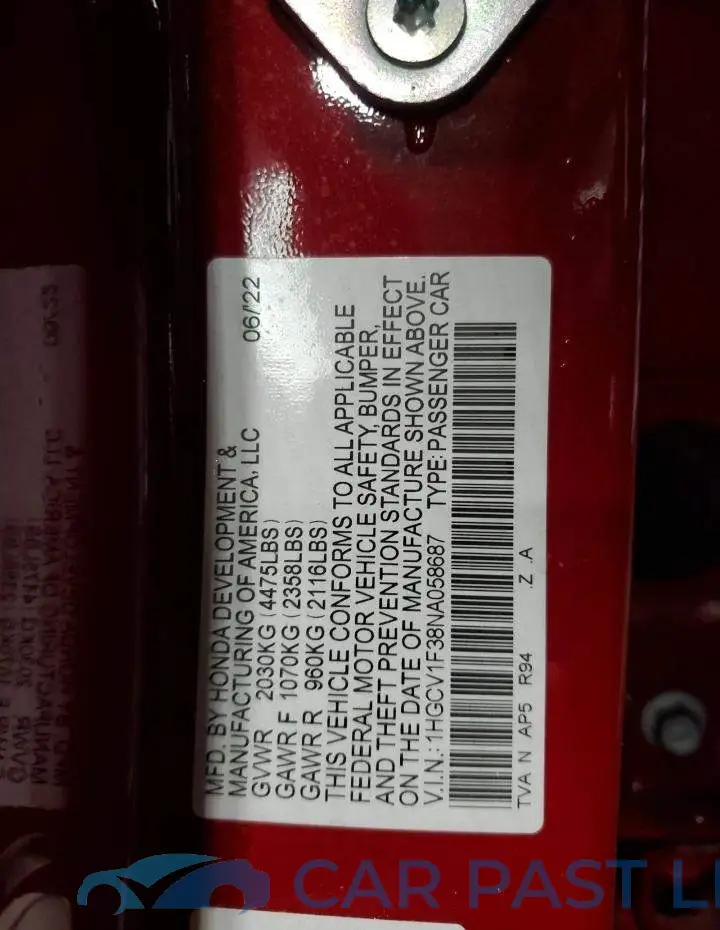 1HGCV1F38NA058687# 13
