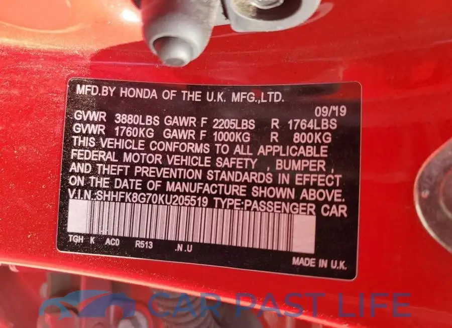 SHHFK8G70KU205519# 13
