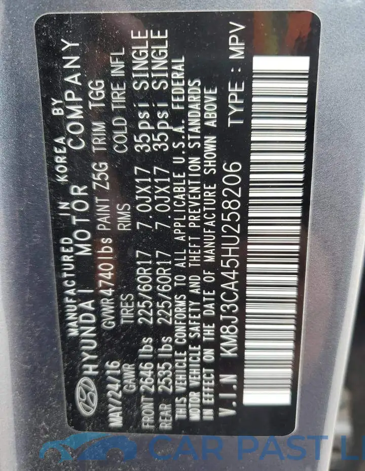 KM8J3CA45HU258206# 12