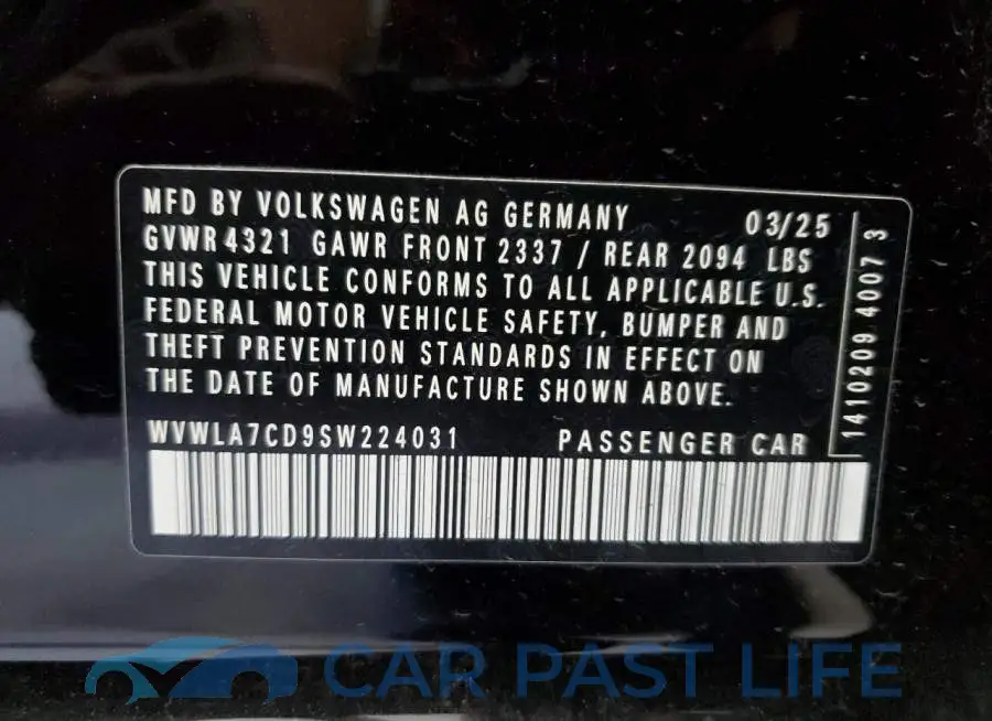 WVWLA7CD9SW224031# 12