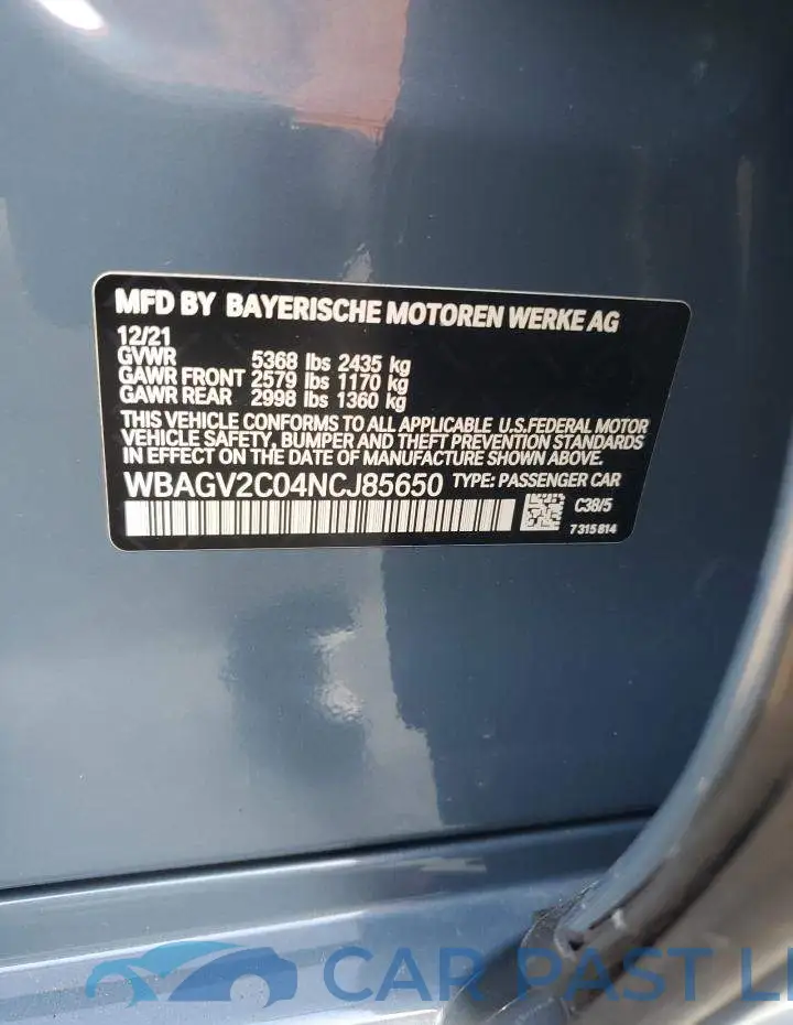 WBAGV2C04NCJ85650# 13