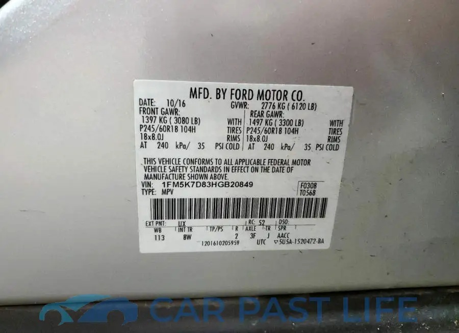 1FM5K7D83HGB20849# 12