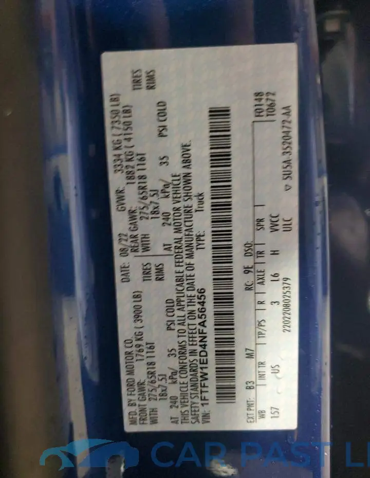 1FTFW1ED4NFA56456# 12