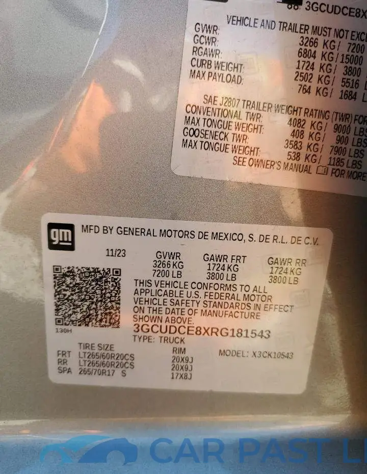 3GCUDCE8XRG181543# 13