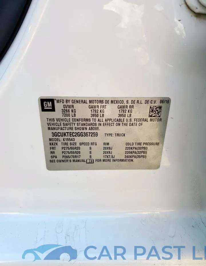 3GCUKTEC2GG367259# 12