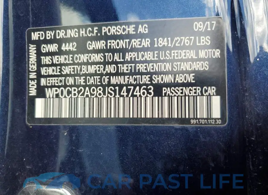WP0CB2A98JS147463# 12