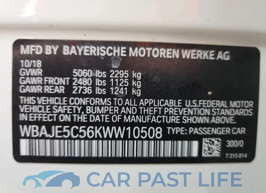 WBAJE5C56KWW10508# 12
