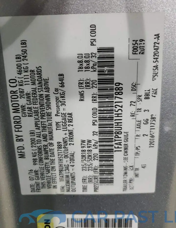 1FATP8UH1H5217889# 12