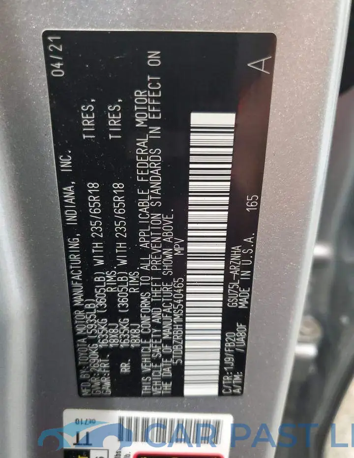 5TDBZRBH1MS540465# 13