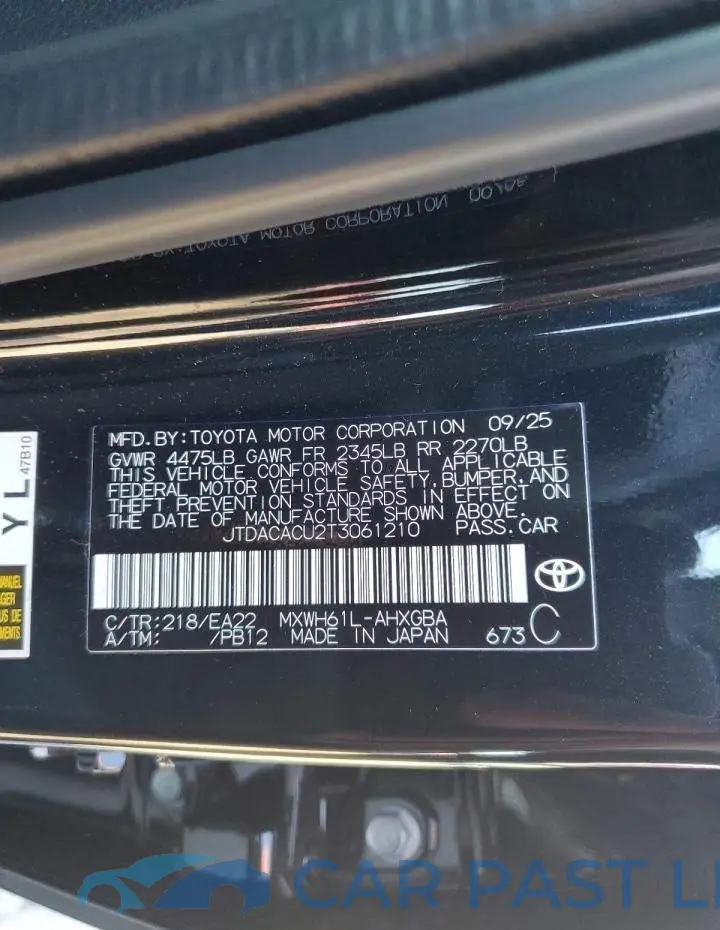 JTDACACU2T3061210# 12