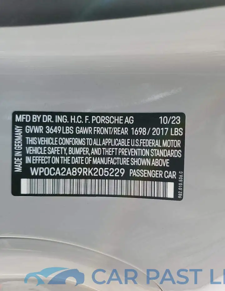 WP0CA2A89RK205229# 12