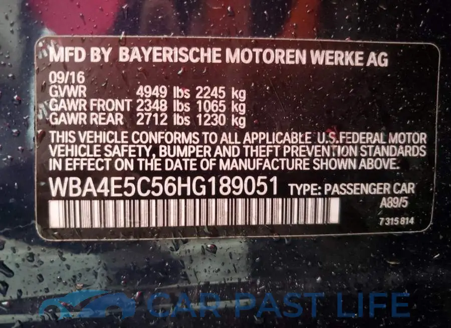 WBA4E5C56HG189051# 13