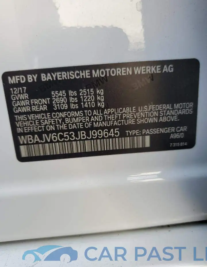 WBAJV6C53JBJ99645# 12