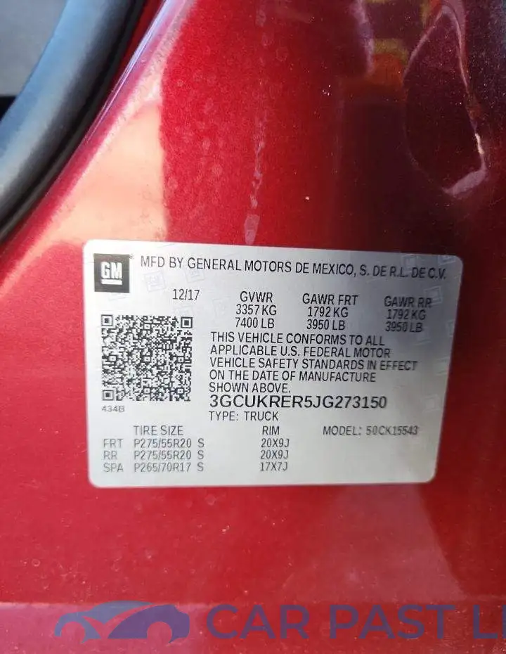3GCUKRER5JG273150# 12