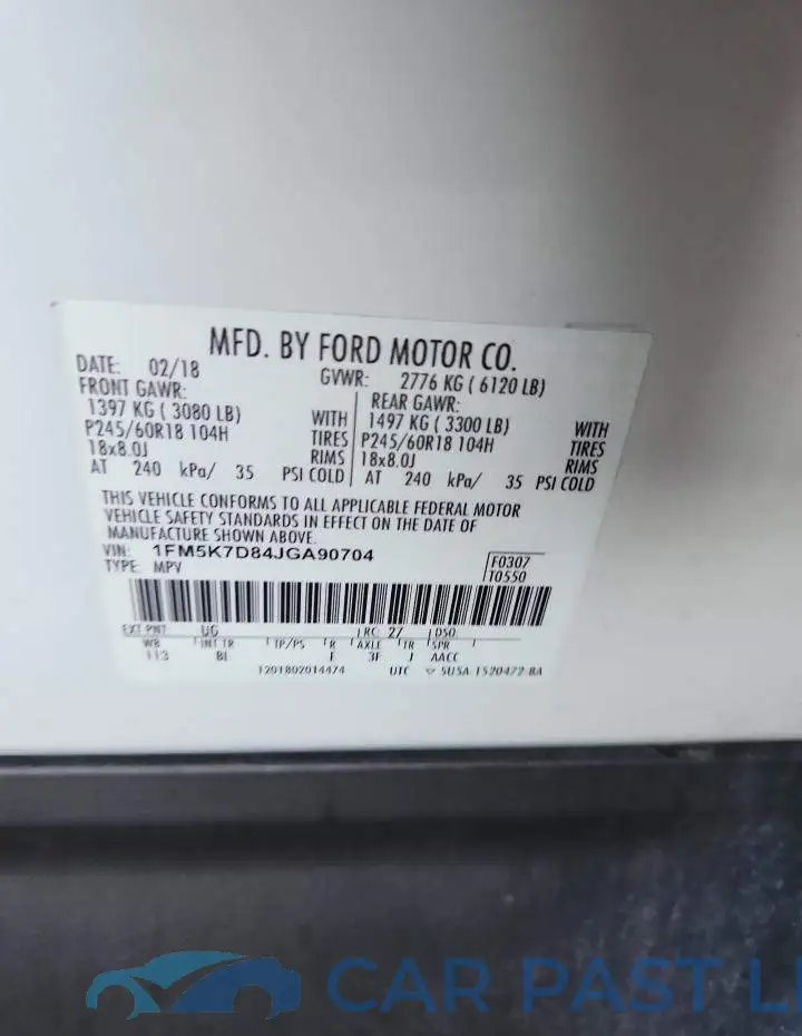 1FM5K7D84JGA90704# 12