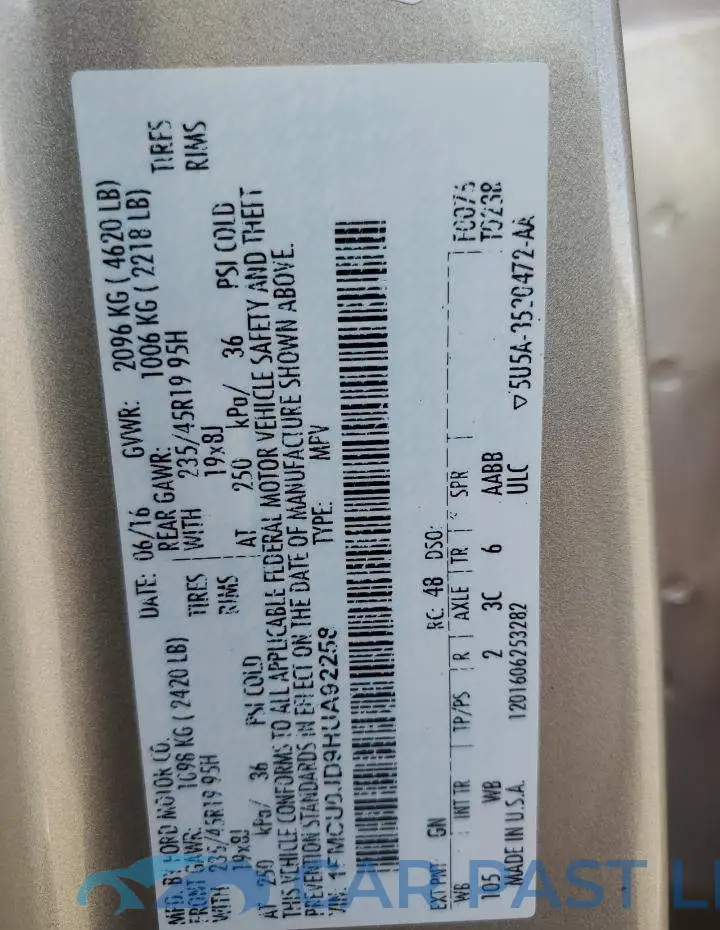 1FMCU0JD9HUA92258# 14