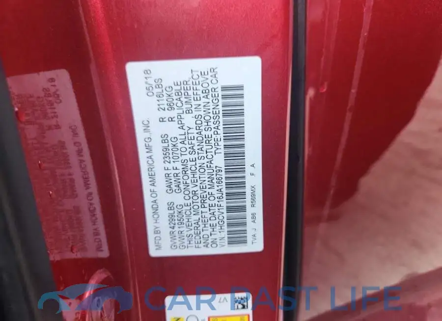 1HGCV1F16JA166797# 12