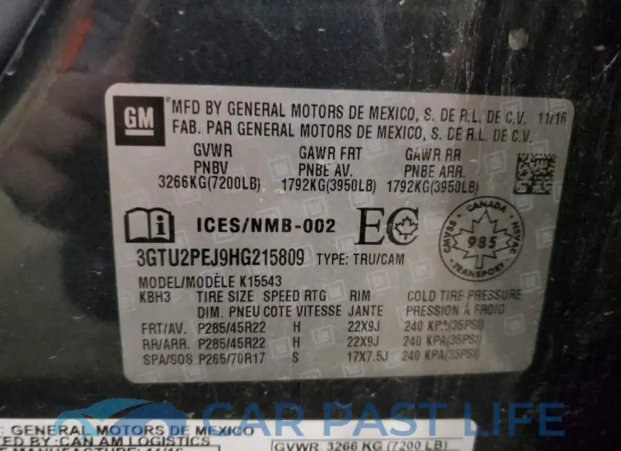 3GTU2PEJ9HG215809# 12