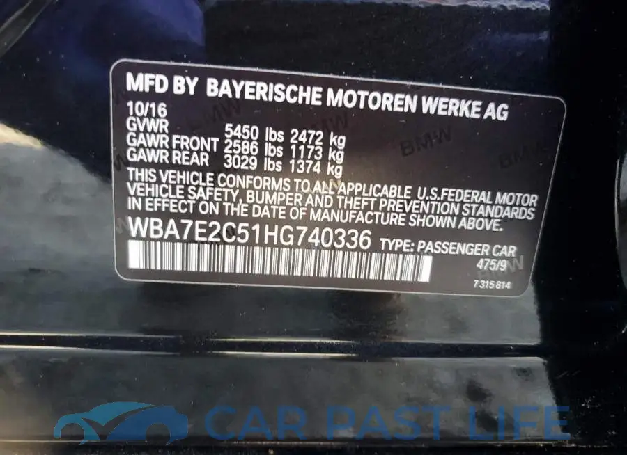 WBA7E2C51HG740336# 12