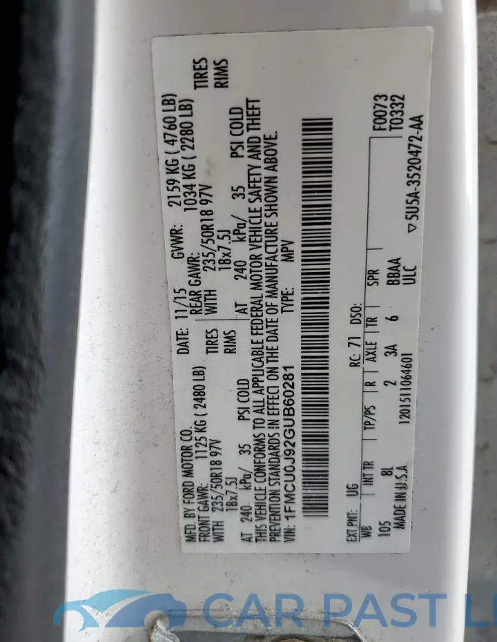 1FMCU0J92GUB60281# 14