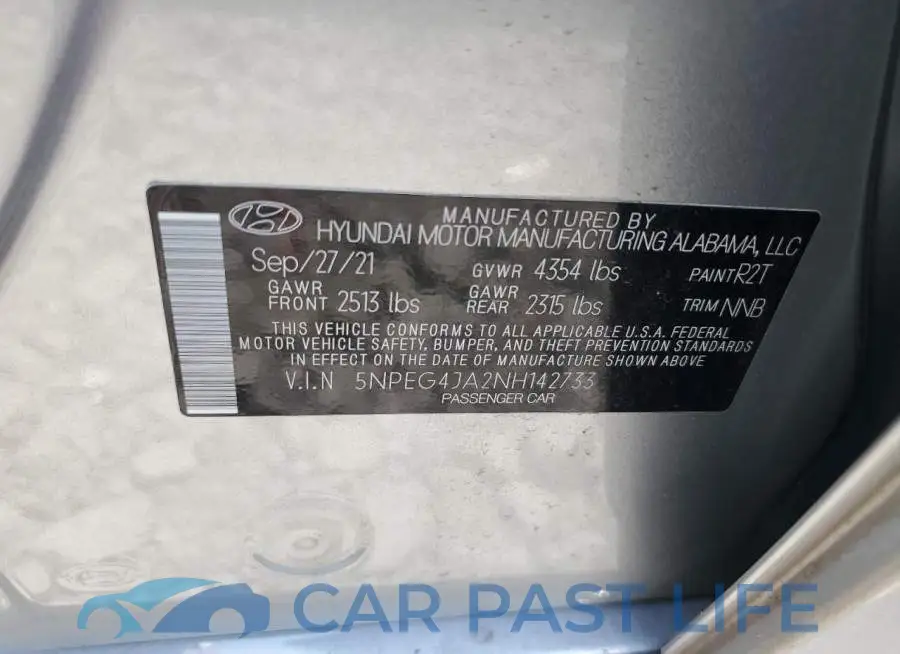 5NPEG4JA2NH142733# 12