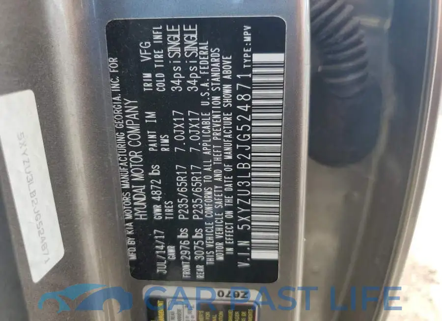 5XYZU3LB2JG524871# 13
