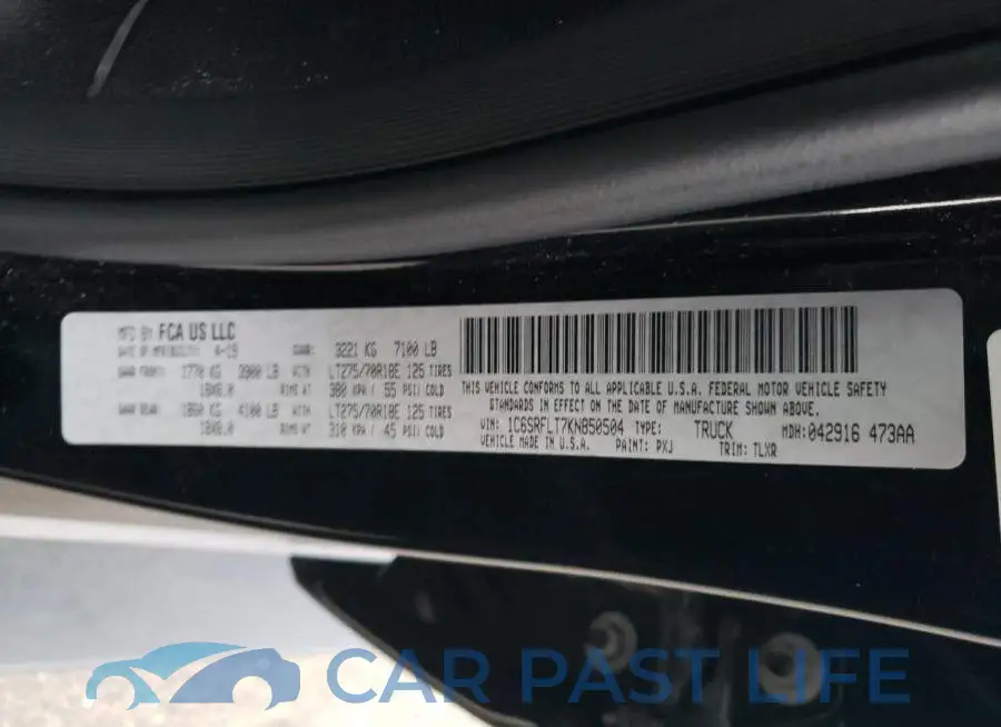 1C6SRFLT7KN850504# 12