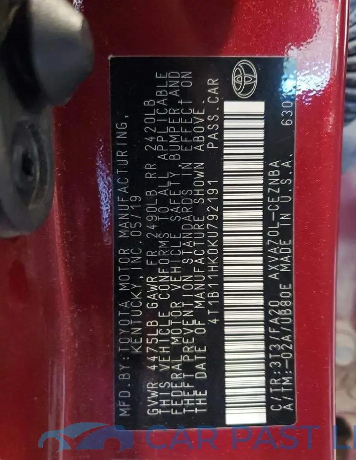 4T1B11HK0KU792191# 12