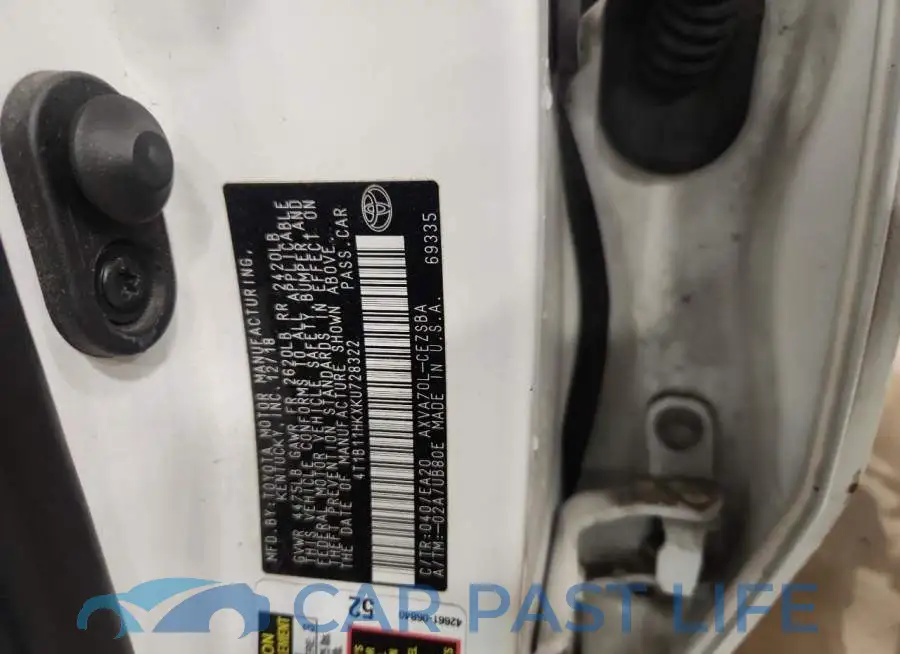 4T1B11HKXKU728322# 12