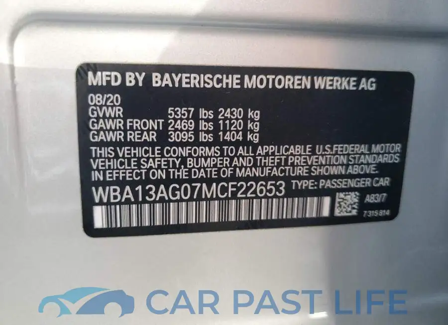 WBA13AG07MCF22653# 13